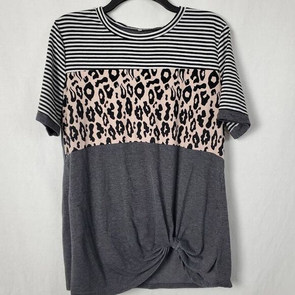 Mixed Media Tie Shirt Size Large Blouse - Picture 6 of 9